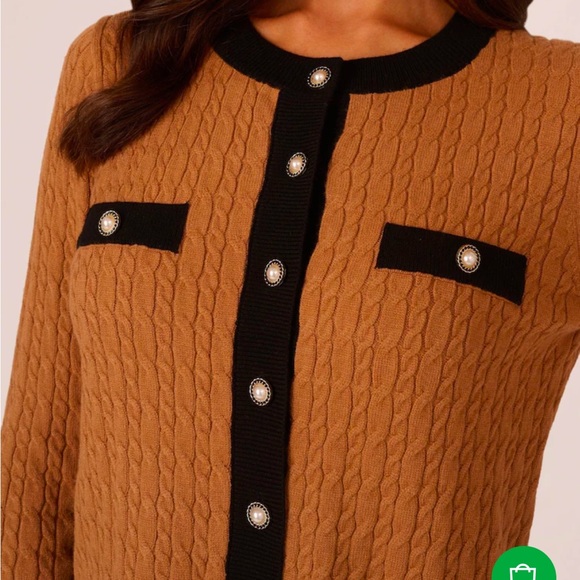 NWT Adrianna Papell crew neck contrast cable cardigan XS - Picture 4 of 10